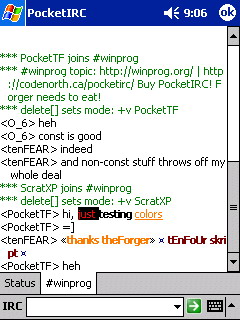 Скриншот PocketIRC
